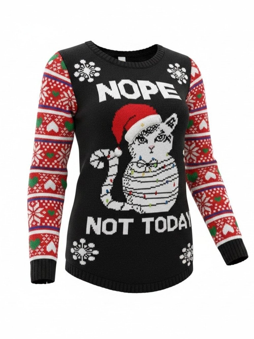 Nope Not Today Cat Ugly Christmas Sweater Junior/Women’s Med Funny Pullover